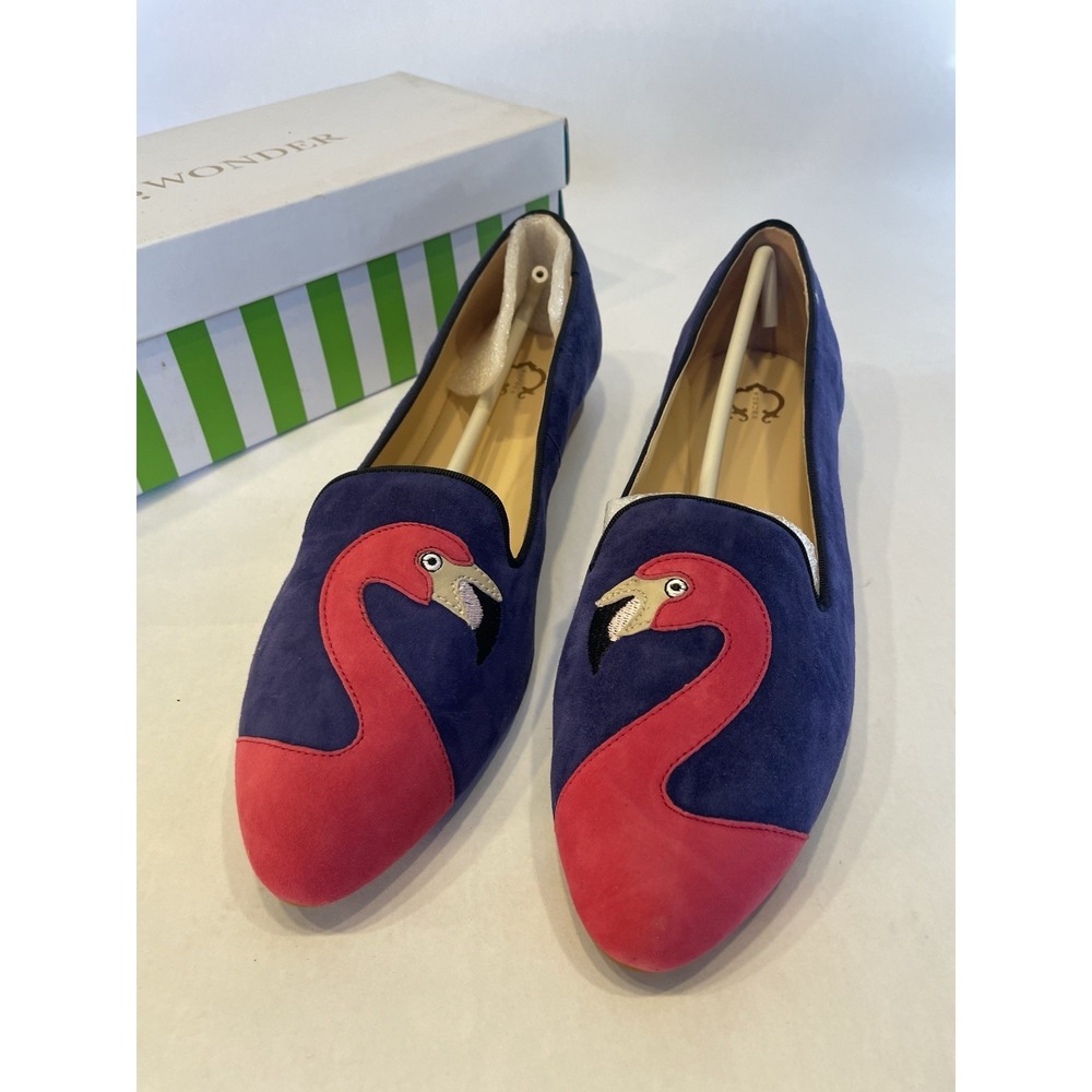 C Wonder Blue Suede Flamingo Flats Size 9.5W